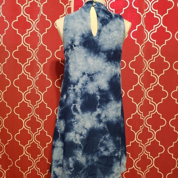 Peach Love California Dress Tie Dye Blue Shirt Dress Small Sleeveless Rayon - Picture 3 of 5